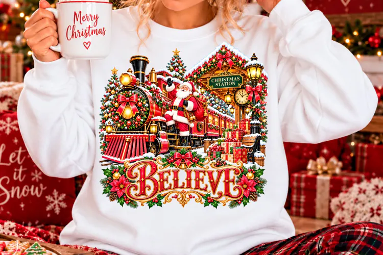 Christmas Believe Santa Train Sublimation PNG