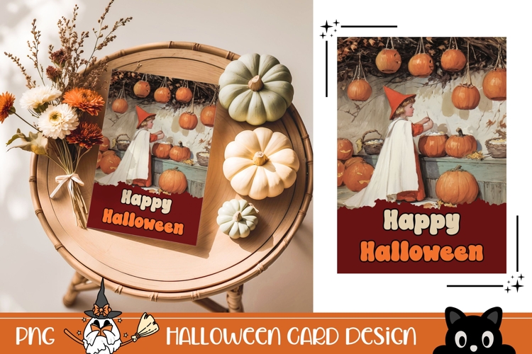 Vintage Halloween Greeting Card, Halloween Pumpkins Wall Art