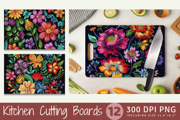 Flowers Embroidery Cutting Boards sublimation Design