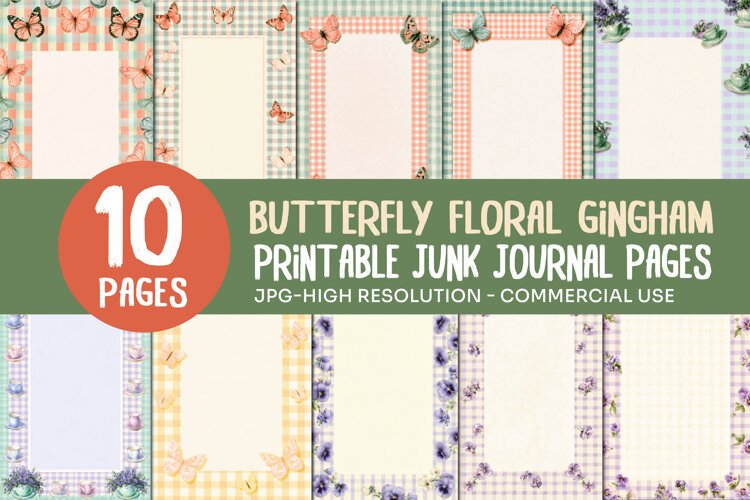 Butterfly Gingham Junk Journal Pages example image 1