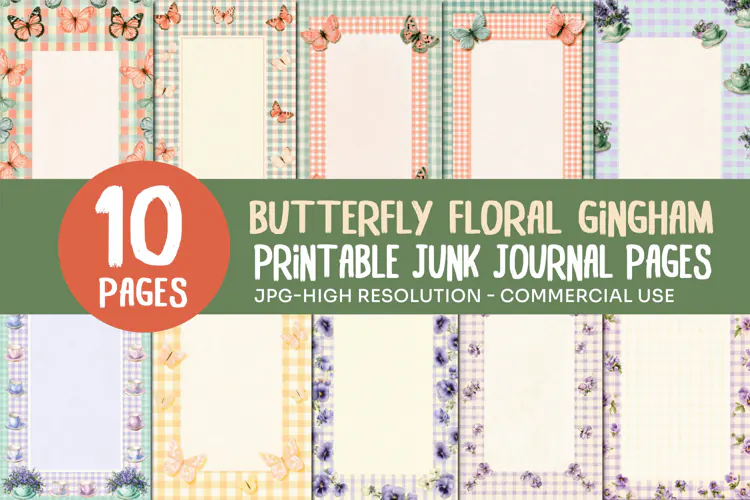 Butterfly Gingham Junk Journal Pages