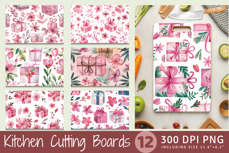 Watercolor Pink Floral Gifts Cutting Boards sublimation Desi example image 1