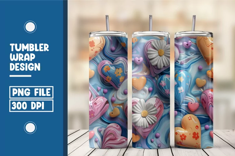 Heart Flower Tumbler Wrap Design