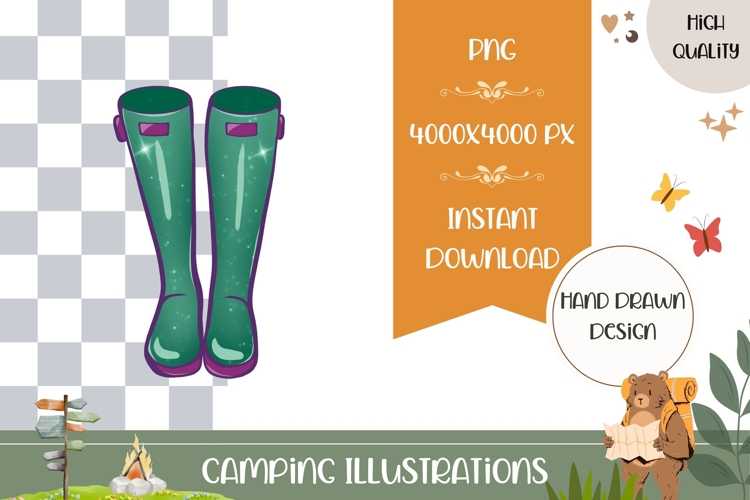 Hand Drawn Rubber Boots Illustration, Cartoon Rubber Boots
