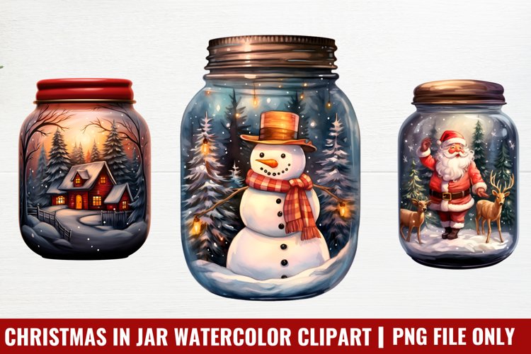Christmas in Jar Watercolor Clipart