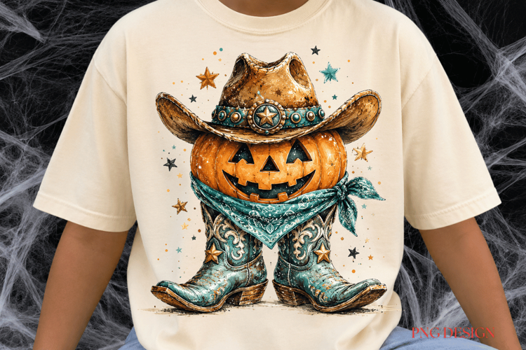 Western Halloween Pumpkin PNG, Cowboy Pumpkin Sublimation