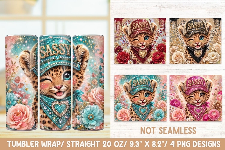 Sassy Leopard 20 OZ Skinny Tumbler Wrap Sublimation Png.
