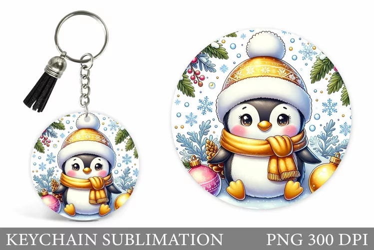 Christmas Penguin Keychain. Christmas Keychain Design