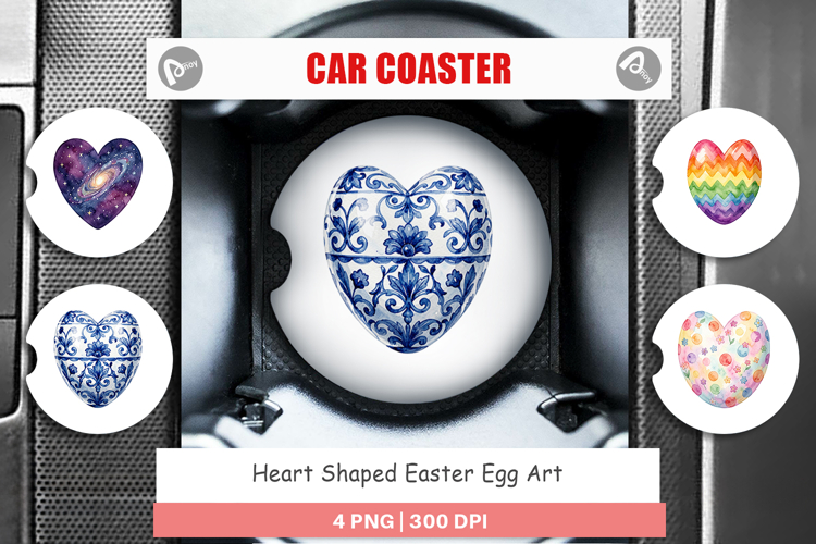 Heart Shaped Easter Egg Art Car Coaster