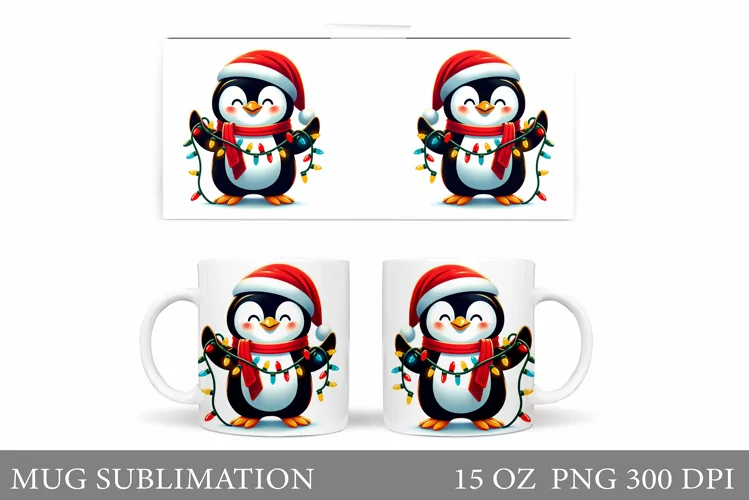Cute Penguin Mug Design. Christmas Mug Sublimation