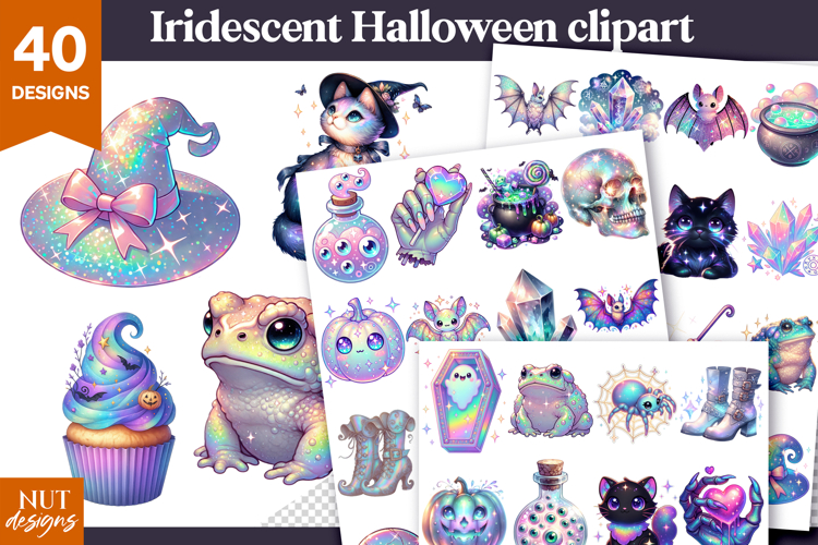 Iridescent Halloween Clipart Bundle Vibrant Halloween gothic