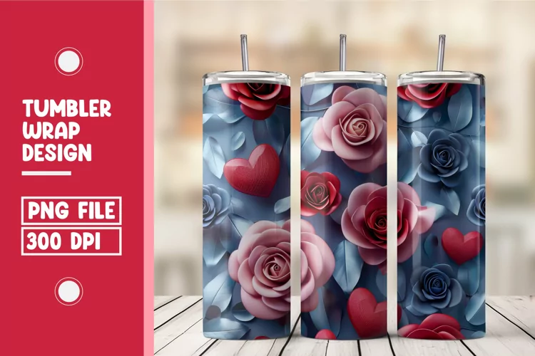 Heart Flower Tumbler Wrap Design