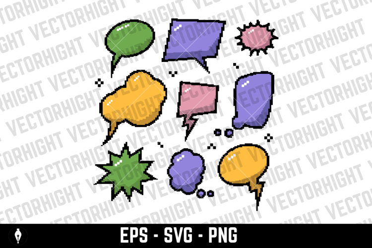 Set of mosaic vintage talk bubbles. Pixel speech balloons.