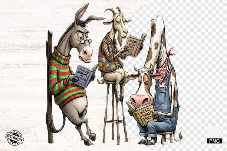 Whimsical Farm Animals Love Reading - Animals Clipart