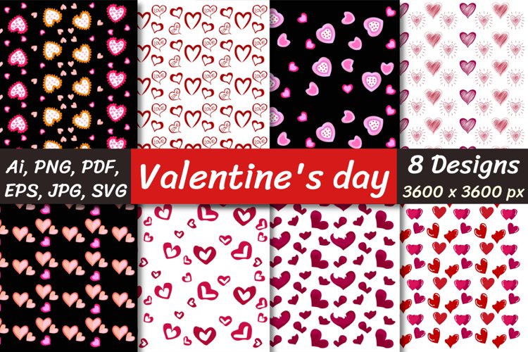 Valentines patterns / Heart seamless patterns - 8 designs