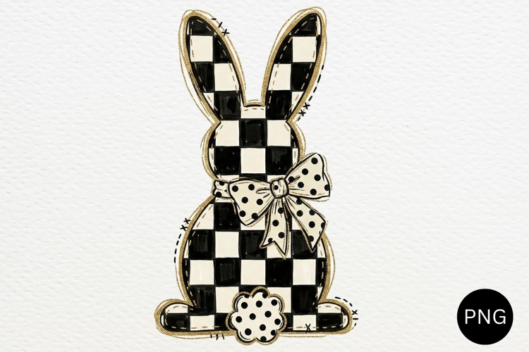 Checkered Easter Bunny PNG, Retro Coquette Sublimation