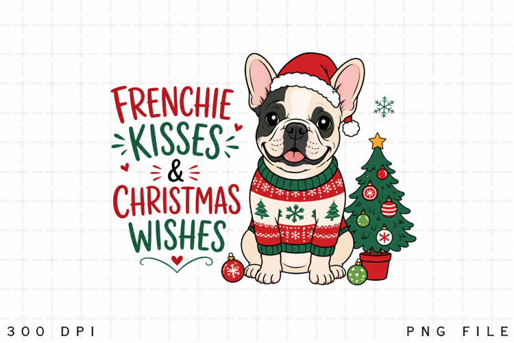 French Bulldog Christmas PNG, Frenchie Kisses And Christmas