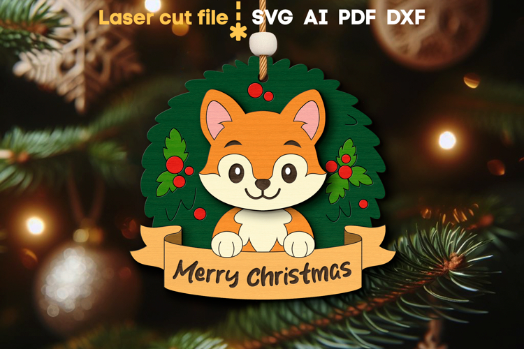 Fox Christmas Ornament SVG laser cut file for Glowforge