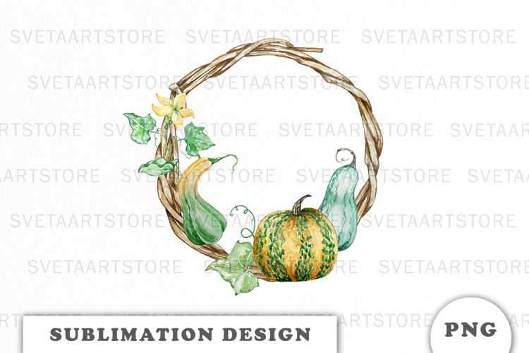 Watercolor Autumn Pumpkins Wreath png
