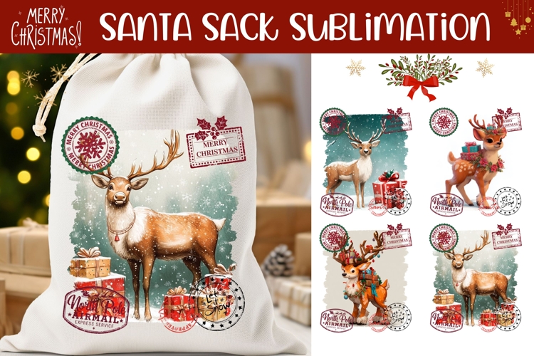 Cartoon Christmas Deer Santa Sack Designs, Kids Santa Sack