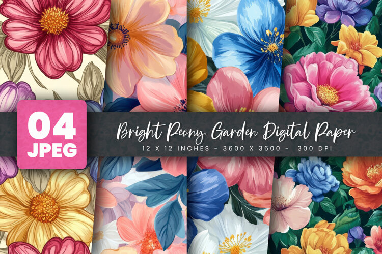 Bright Peony Garden Digital Paper example image 1
