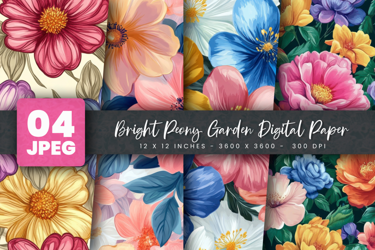 Bright Peony Garden Digital Paper