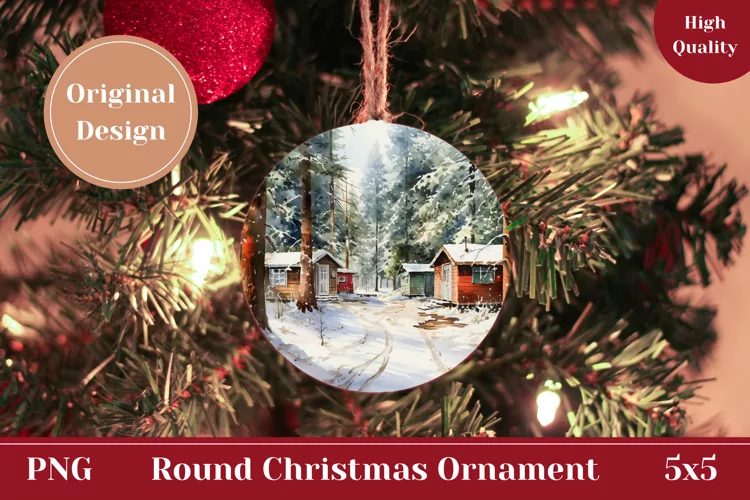 Watercolor Winter Ornament, Christmas Product Tag Design