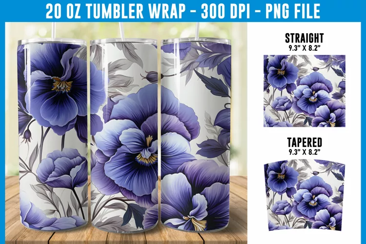 Pansy Flowers Tumbler Wrap | Flower Tumbler Sublimation