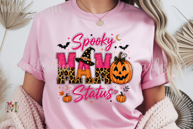 Spooky Mama Status PNG, Pink Glitter Halloween Sublimation