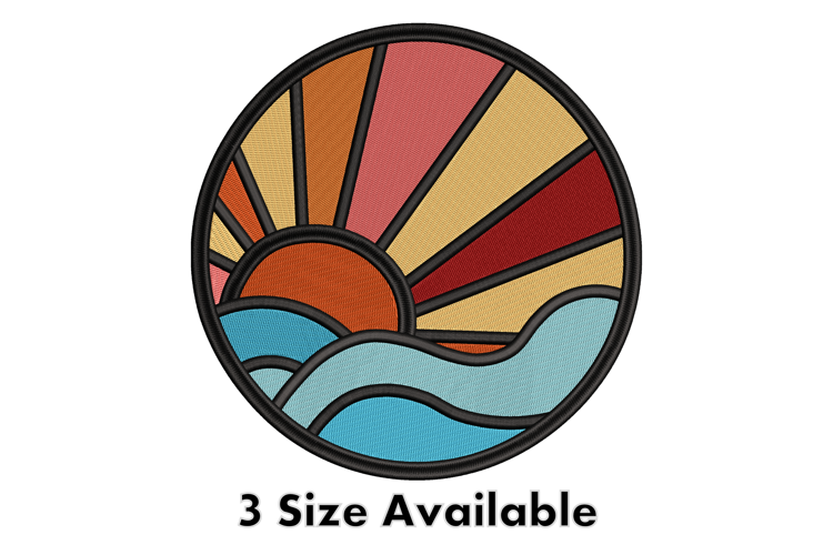 Retro Sunset Beach Wave Embroidery Design