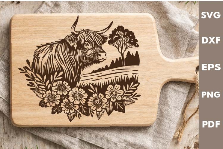 Highland cow Design, Cutting board SVG, Laser cut, Cricut