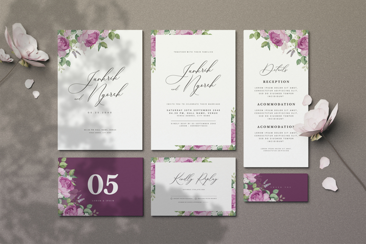 beautiful wedding card invitation with roses flower