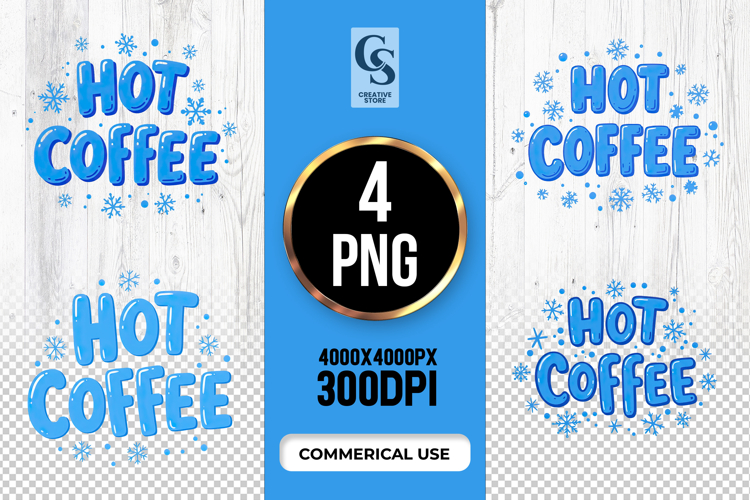 Hot Coffee Blue Text Clipart Sublimation PNG example image 1