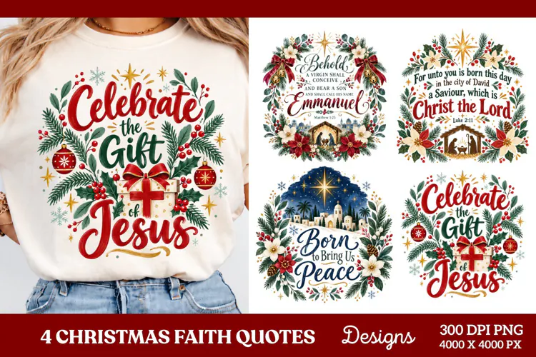 4 Christian Christmas PNG Designs, 4 Christmas Faith Quote P