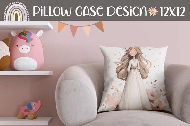 Watercolor Bride Pillow Design, Princess Pillow Template