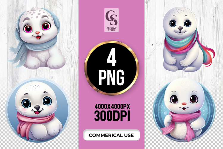 Cute kawaii Seal Clipart Sublimation PNG