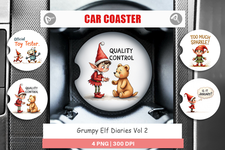 Grumpy Elf Diaries Car Coaster