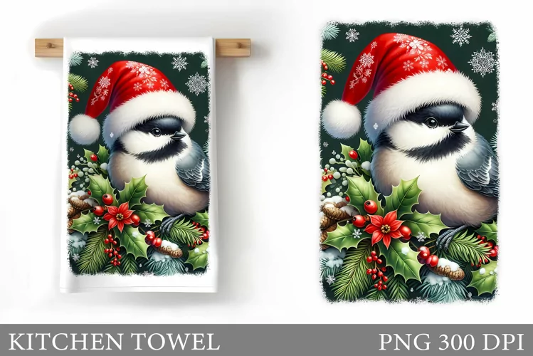 Cute Bird Kitchen Towel. Christmas Kitchen Towel Design