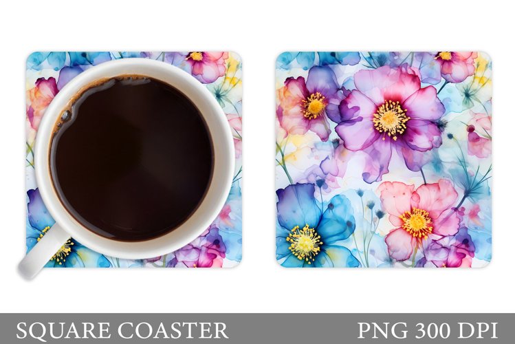 Flowers Square Coaster Sublimation. Flowers Coaster Design