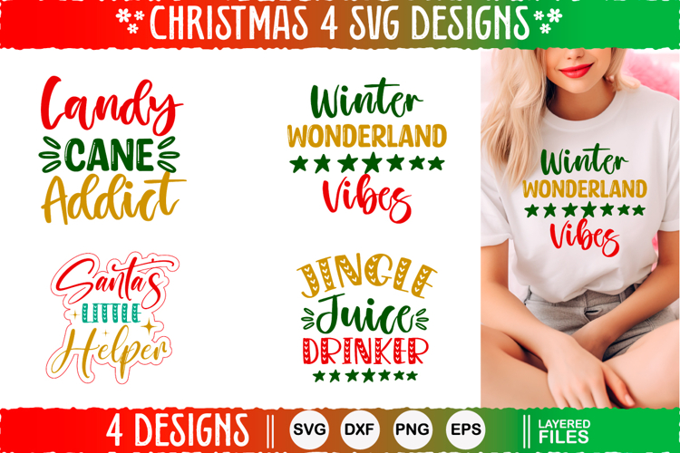 4 Christmas SVG Designs, Christmas SVG Cut file design