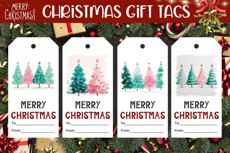 Watercolor Christmas Tree Gift Tags, Cute Christmas Tags