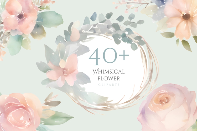 40 Whimsical Flower Clipart PNG, Watercolor Floral Ornament