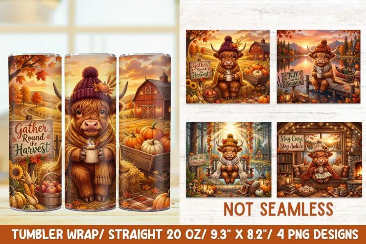 Cozy Highland Cow 20 OZ Skinny Tumbler Wrap Sublimation.