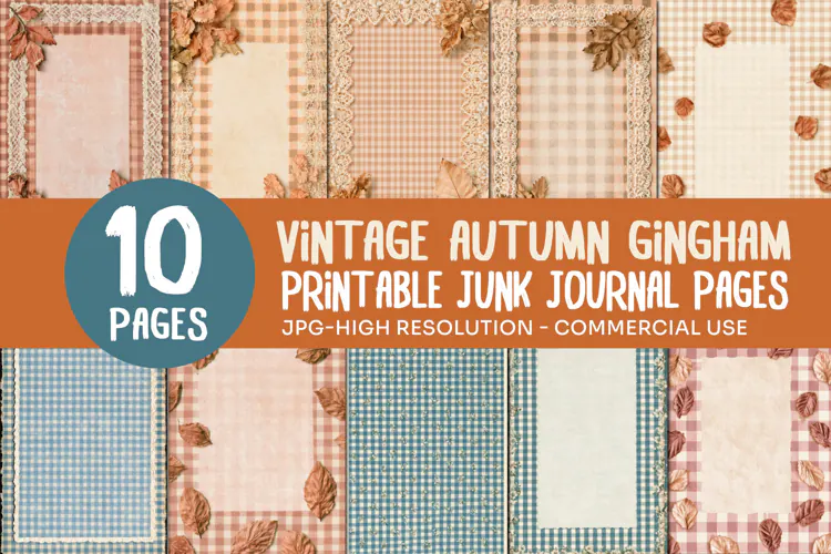 Vintage Autumn Gingham Junk Journal Pages