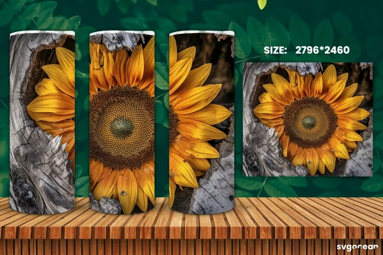 Sunflower on Bark Tumbler Wrap | 20 Oz | Sublimation