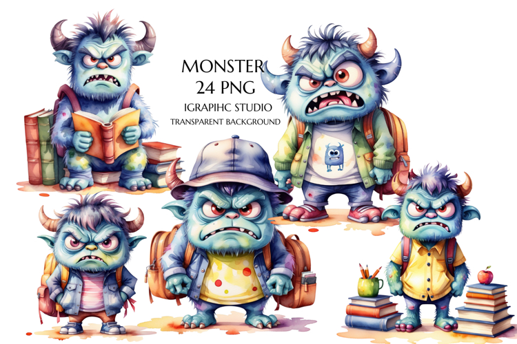 Back to School Grumpy Monster Clipart