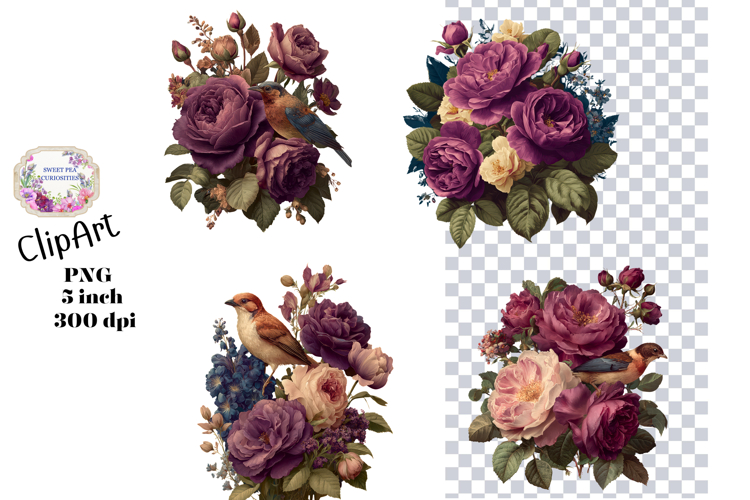 Birds, Flowers, Ephemera, PNG, Clipart, Junk Journal