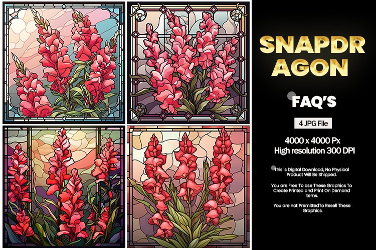Stained Glass Snapdragon Square Coaster - 04 Variations example image 1