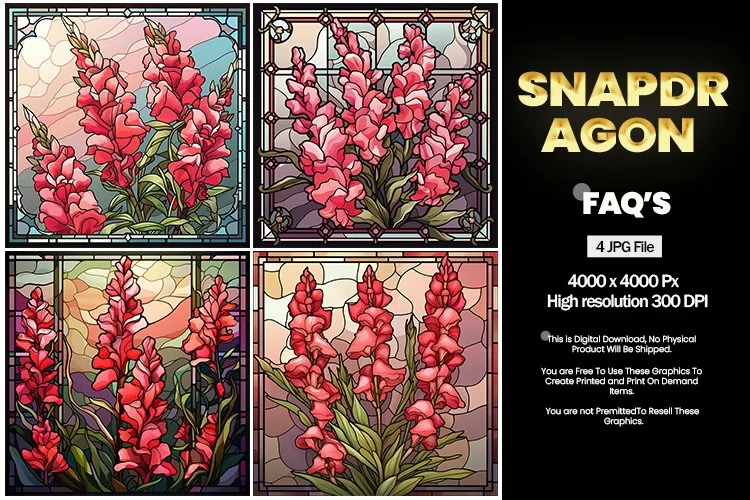 Stained Glass Snapdragon Square Coaster - 04 Variations