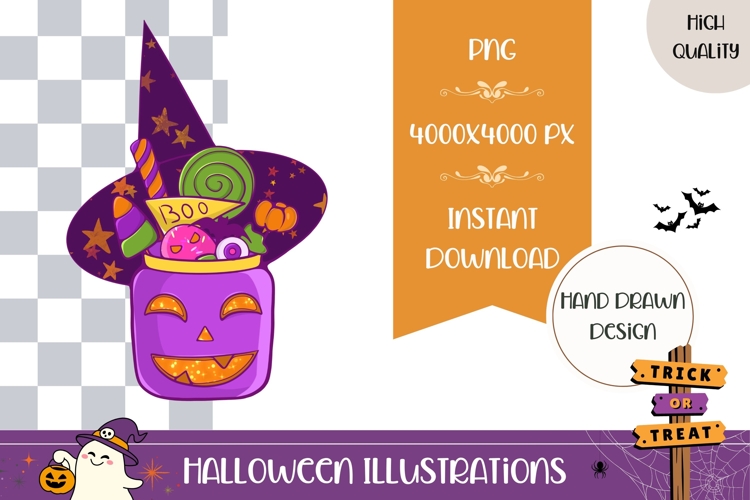 Hand Drawn Halloween Sweets Illustration, Witch Hat PNG